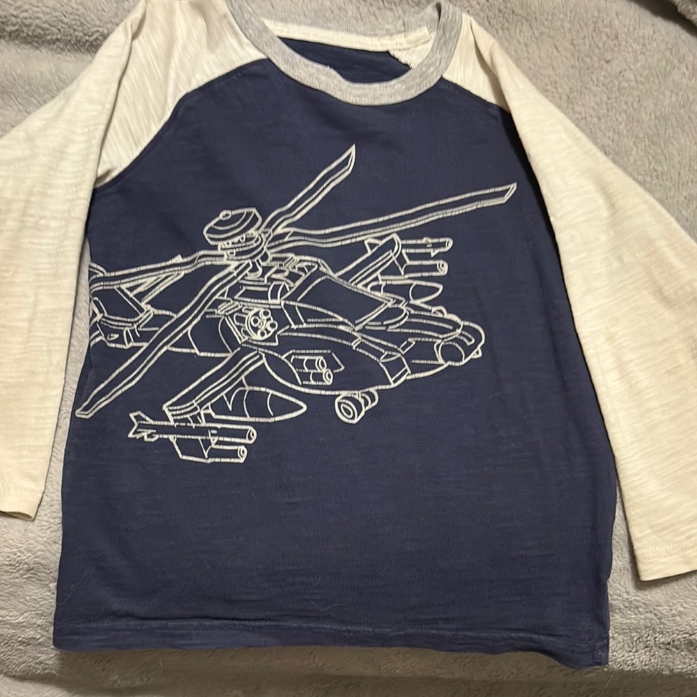Carter's Blue and Cream Long Sleeve Tees with Helicopter Design